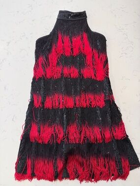 Weissman Black to Red Sequin Fringe Halter Dress Size M